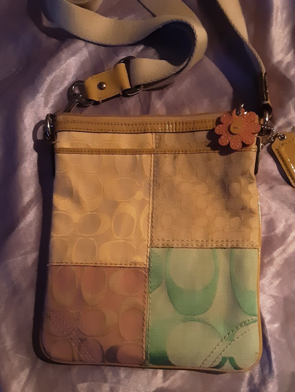 Vintage Y2K Coach Pastel Signature Patchwork Crossbody Bag (With Charms)